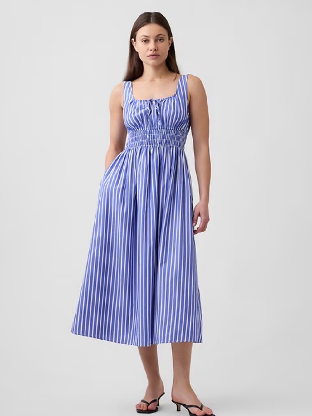 Gap Blue Striped Poplin Smocked Sundress Size Medium New Without Tag